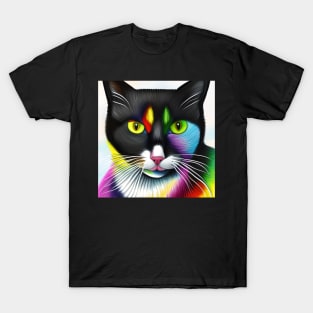 Tuxedo Cat Rainbow Painting T-Shirt